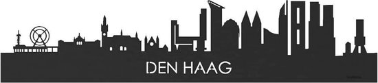 Skyline Den Haag Zwart hout - 80 cm - Woondecoratie - Wanddecoratie - Meer steden beschikbaar - Woonkamer idee - City Art - Steden kunst - Cadeau voor hem - Cadeau voor haar - Jubileum - Trouwerij - WoodWideCities