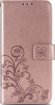 Klavertje Bloemen Booktype Motorola Edge hoesje - Rosé Goud