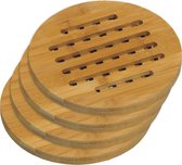 4x Ronde pannen onderzetters van bamboe 19 cm - Rond - Onderzetter voor pan - Houten onderzetters set