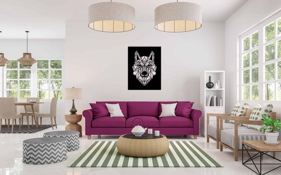 Line Art - Wolf square 6 - L - 107x82cm - décoration murale géométrique