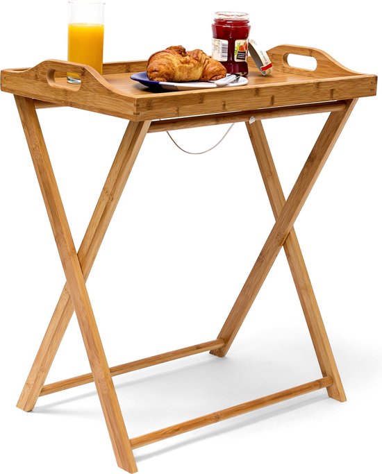 Relaxdays dienblad tafel bamboe - inklapbare bijzettafel - serveerblad hout  - koffietafel | bol.com