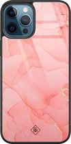 iPhone 12 Pro hoesje glass - Marmer roze | Apple iPhone 12 Pro  case | Hardcase backcover zwart
