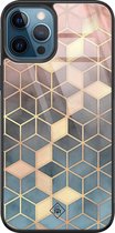iPhone 12 Pro hoesje glass - Cubes art | Apple iPhone 12 Pro  case | Hardcase backcover zwart