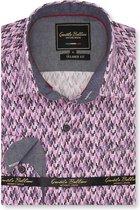 Heren Overhemd - Slim Fit - Tetris Mosaik - Roze - Maat 3XL