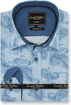 Heren Overhemd - Slim Fit - Jacquard Paisley - Blauw - Maat 3XL