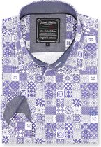 Heren Overhemd - Slim Fit - Zaragon Mosaic - Wit - Maat S