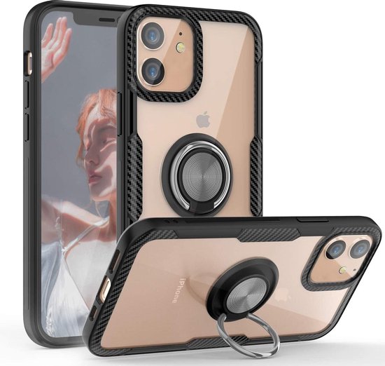 handicap Leidinggevende Verwoesten Apple iPhone 12 Pro Max (6.7) Luxe hoesje Backcover case - Metalen Ring  houder - Zwart | bol.com