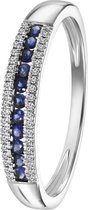 Lucardi Dames Ring saffier en diamant 0,06ct - Ring - Cadeau - 14 Karaat Goud - Witgoud
