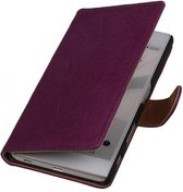 Washed Leer Bookstyle Wallet Case Hoesjes voor Nokia Lumia 800 Paars