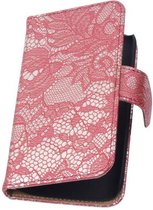 Lace Bookstyle Wallet Case Hoesjes Geschikt voor Sony Xperia E3 D2203 Rood
