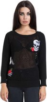 Jawbreaker Sweater/trui -M- Skull Rose Moth Schedel en rozen, mesh Zwart