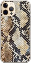 iPhone 12 Pro hoesje siliconen - Snake / Slangenprint bruin | Apple iPhone 12 Pro case | TPU backcover transparant