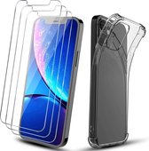 Backcover Hoesje Geschikt voor: iPhone 12 Anti-Shock TPU Siliconen Case + 3X Tempered Glass Screenprotector