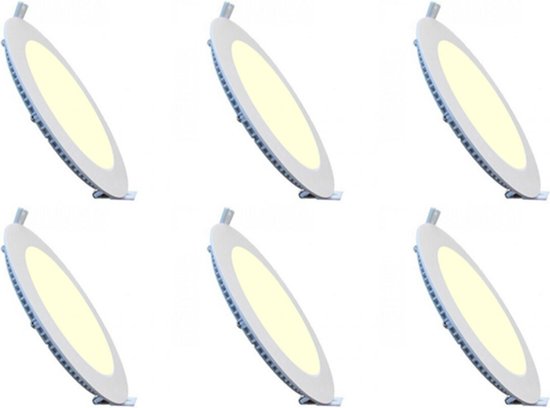 LED Downlight Slim 6 Pack - Inbouw Rond 3W - Warm Wit 2700K - Mat Wit Aluminium - Ø83mm