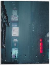 Dibond - Regenachtige Stad 's nachts - 30x40cm Foto op Aluminium (Wanddecoratie van metaal)