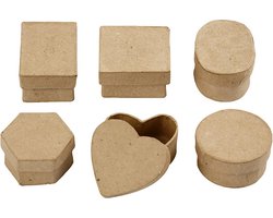Mini-dozen Papier-maché - DIY Kartonnen Dozen - Creatieve Opbergdoosjes - Handgemaakte Decoratiedozen - Kleine Papier-maché Dozen - 4-6 cm - 6 Stuks