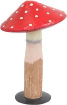 Tuinbeeld - beeld - hout en metaal beeld paddenstoel - 16 cm hoog - voor huis en tuin