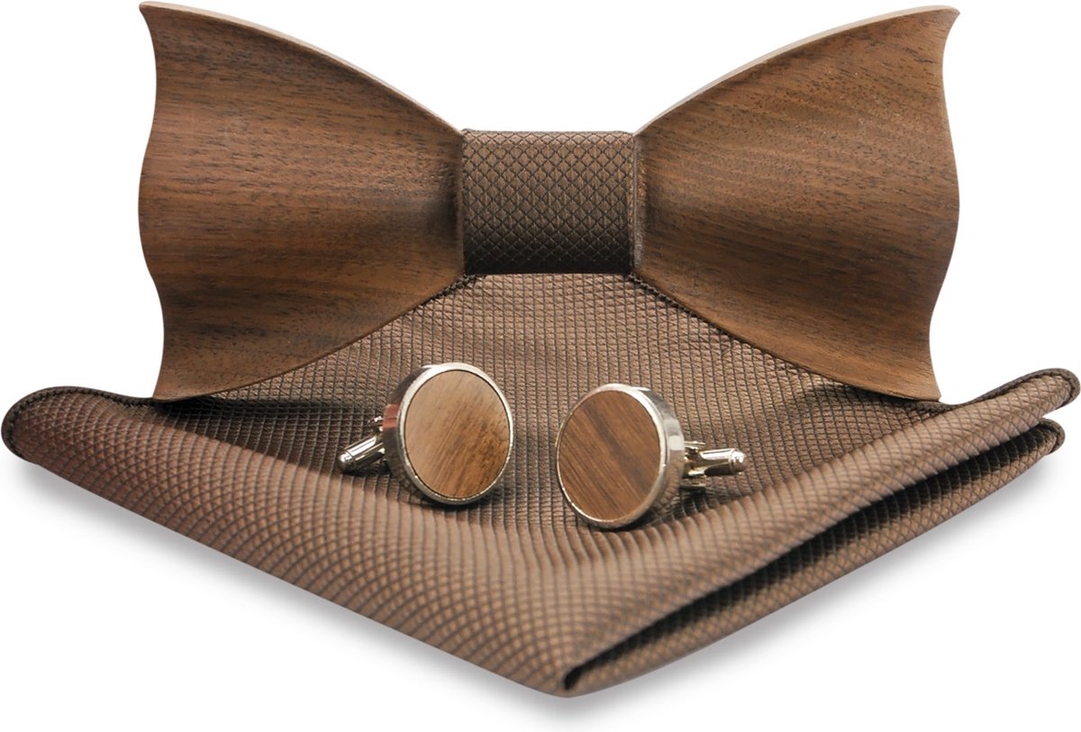 We Love Ties - Giftsets - Houten strik giftset Trendy bruin - bruin