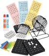Afbeelding van het spelletje Bingo spel zwart/wit complete set 19 cm nummers 1-75 met molen, 168x bingokaarten en 2x stiften- Bingospel - Bingo spellen - Bingomolen met bingokaarten - Bingo spelen