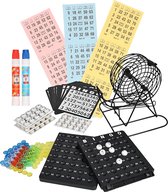 Bingo spel zwart/wit complete set 19 cm nummers 1-75 met molen, 168x bingokaarten en 2x stiften- Bingospel - Bingo spellen - Bingomolen met bingokaarten - Bingo spelen