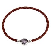 Bracelet à breloques en cuir avec fermeture à clip coeur zircone rose 61,5 cm