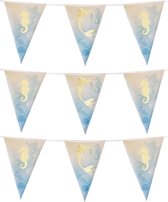 3x Zeemeermin/mermaid/oceaan themafeest folie vlaggenlijnen goud 4 meter - Kinder feestartikelen/versiering voor op tafel