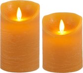 Set van 2x stuks oker geel Led kaarsen met bewegende vlam - 10 en 12.5 cm - Sfeer stompkaarsen voor binnen