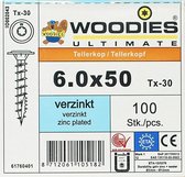 Woodies tellerkopschroeven 6.0x50 verzinkt T-30 voldraad 100 stuks