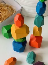 Multi kleuren houten stapelblokken (16st)| Houten stapeltoren |Blokkenset | Blokkentoren |Blanceerblokken | Educatief speelgoed | Cadeau tip