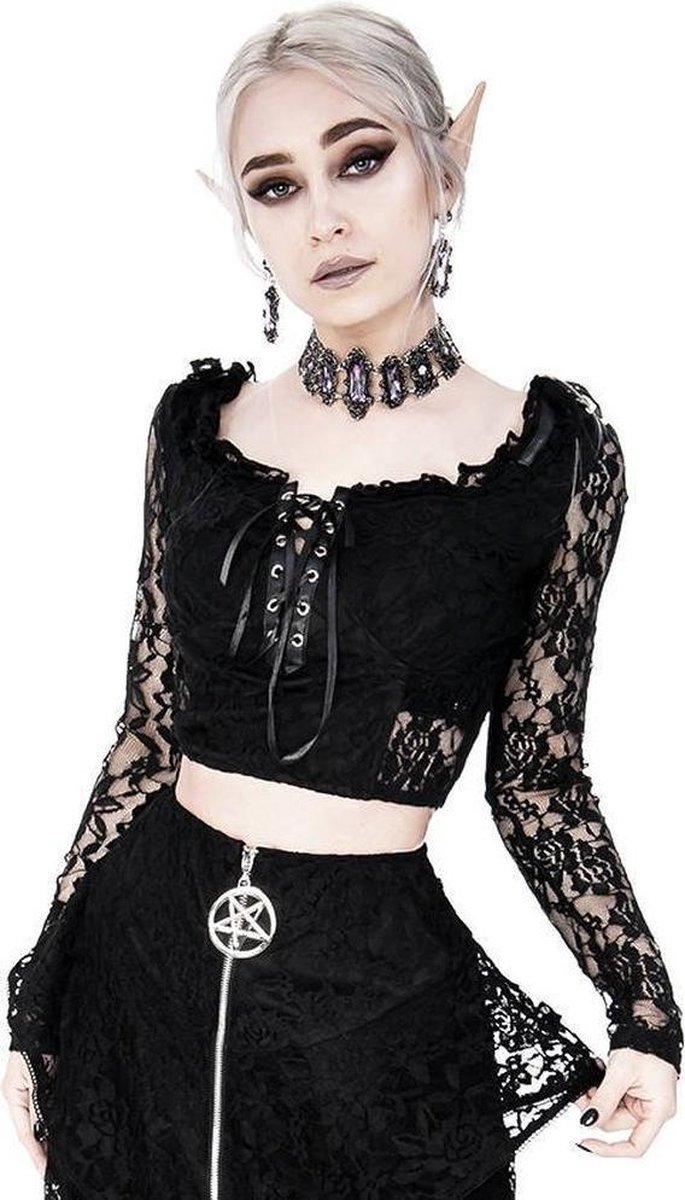 Restyle - Gothic Cropped Lace Crop top - XL - Zwart