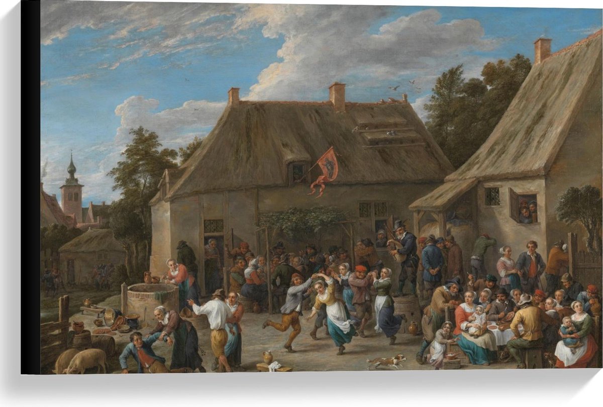 KuijsFotoprint Canvas - Oude Meesters - Boerenkermis, David Teniers (II), ca. 1665 - 60x40cm Foto op Canvas Schilderij (Wanddecoratie op Canvas) Bruin
