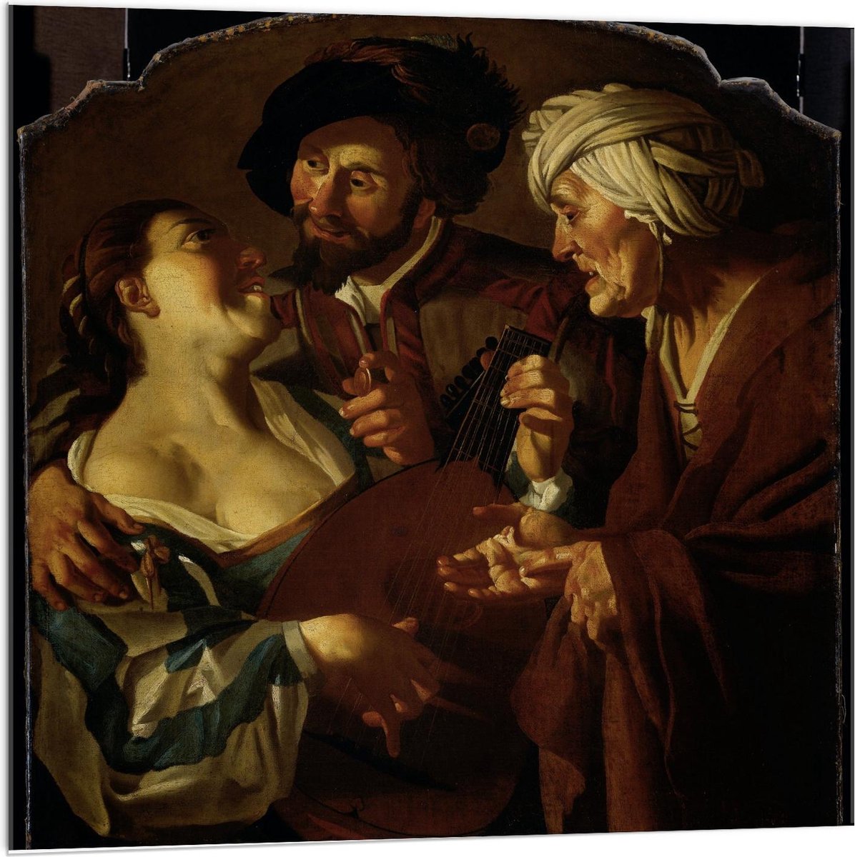 KuijsFotoprint Acrylglas - Oude meesters - De koppelaarster, Dirck van Baburen - 100x100cm Foto op Acrylglas (Met Ophangsysteem) Bruin