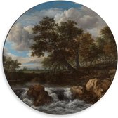 Dibond Wandcirkel - Oude Meesters - Landschap met waterval, Jacob Isaacksz van Ruisdael - 50x50cm Foto op Aluminium Wandcirkel (met ophangsysteem)