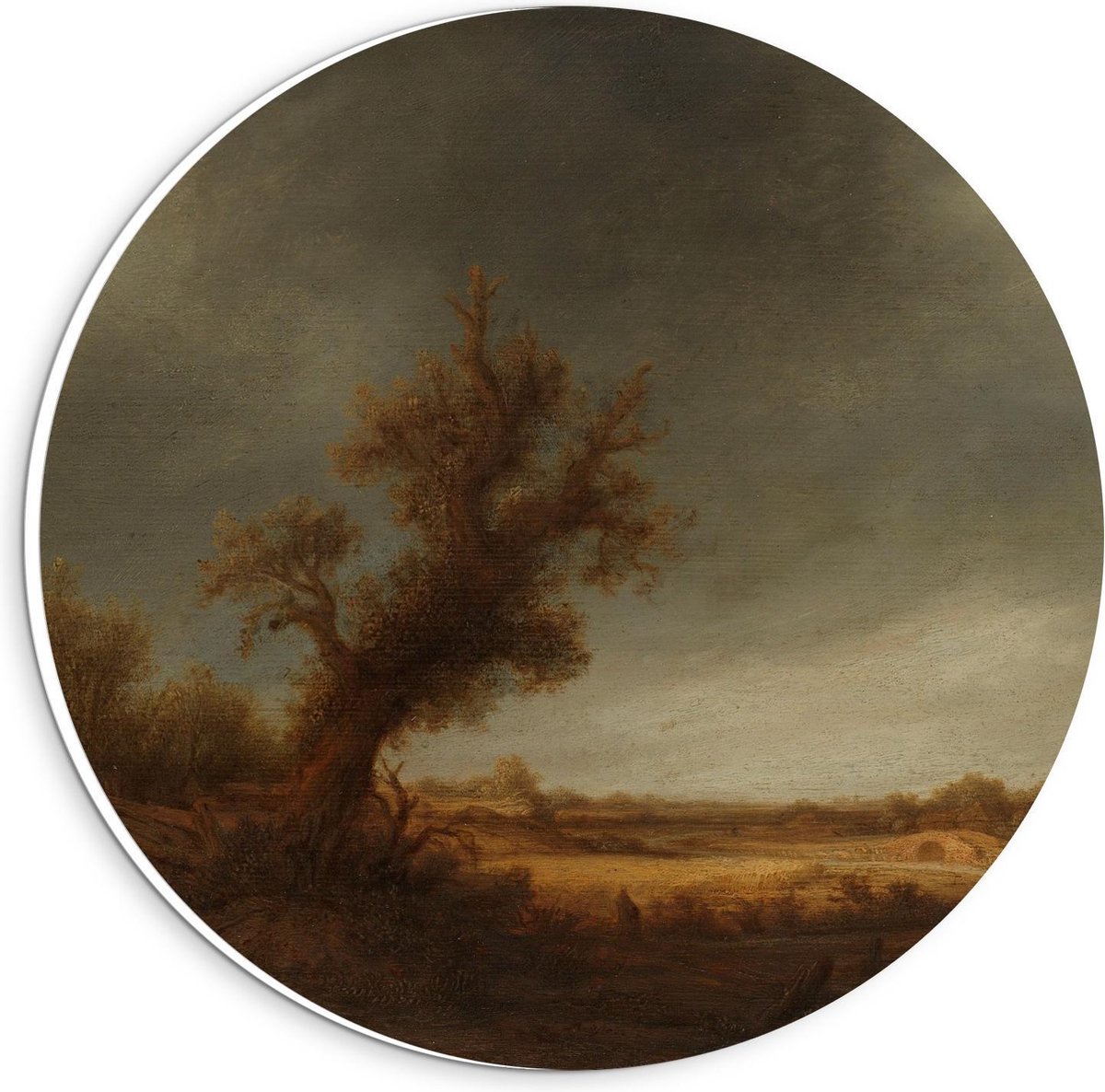 KuijsFotoprint Schilderij - Oude Meesters Landschap Met Oude Eik. Adriaen Ostade - Groen, Bruin En Grijs - 20 X 20 Cm