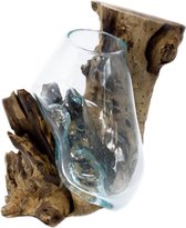 Gesmolten Glas Op Hout - Handgemaakt - Hangende Kom - Bloempot - 30x5cm