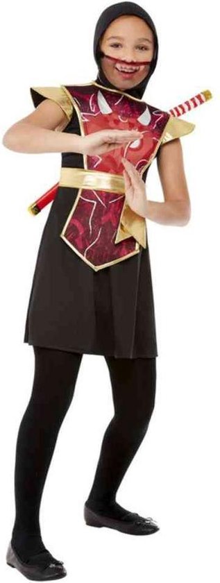 Smiffy's - Ninja & Samurai Kostuum - Ninja Warrior Futuristisch Rood - Meisje - Zwart, Goud - Medium - Carnavalskleding - Verkleedkleding