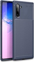 Carbon Fibre Hoesje TPU Flexibele beschermhoes - Geschikt voor: Samsung Galaxy Note 10 - blauw