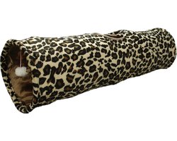 Flamingo Kattentunnel – Leopard katten tunnel met bal – 90x25cm – opvouwbaar met 3 ingangen en knispergeluid