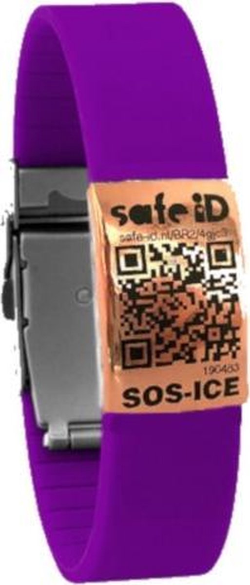 Safe-id Sos-armband Qr-code 22 Cm Rvs/siliconen Paars/rosé | bol.com