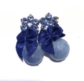 Oorbellen blauw | Swarovski | ronde hanger | knijpers | strik
