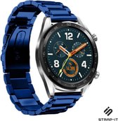Stalen Smartwatch bandje - Geschikt voor Huawei Watch GT / GT 2 stalen band - blauw - Strap-it Horlogeband / Polsband / Armband - 46mm