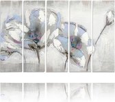 Schilderij ,Geschilderde Bloemen , 4 maten , 5 luik , zwart wit , Print van handgeschilderd , XXL
