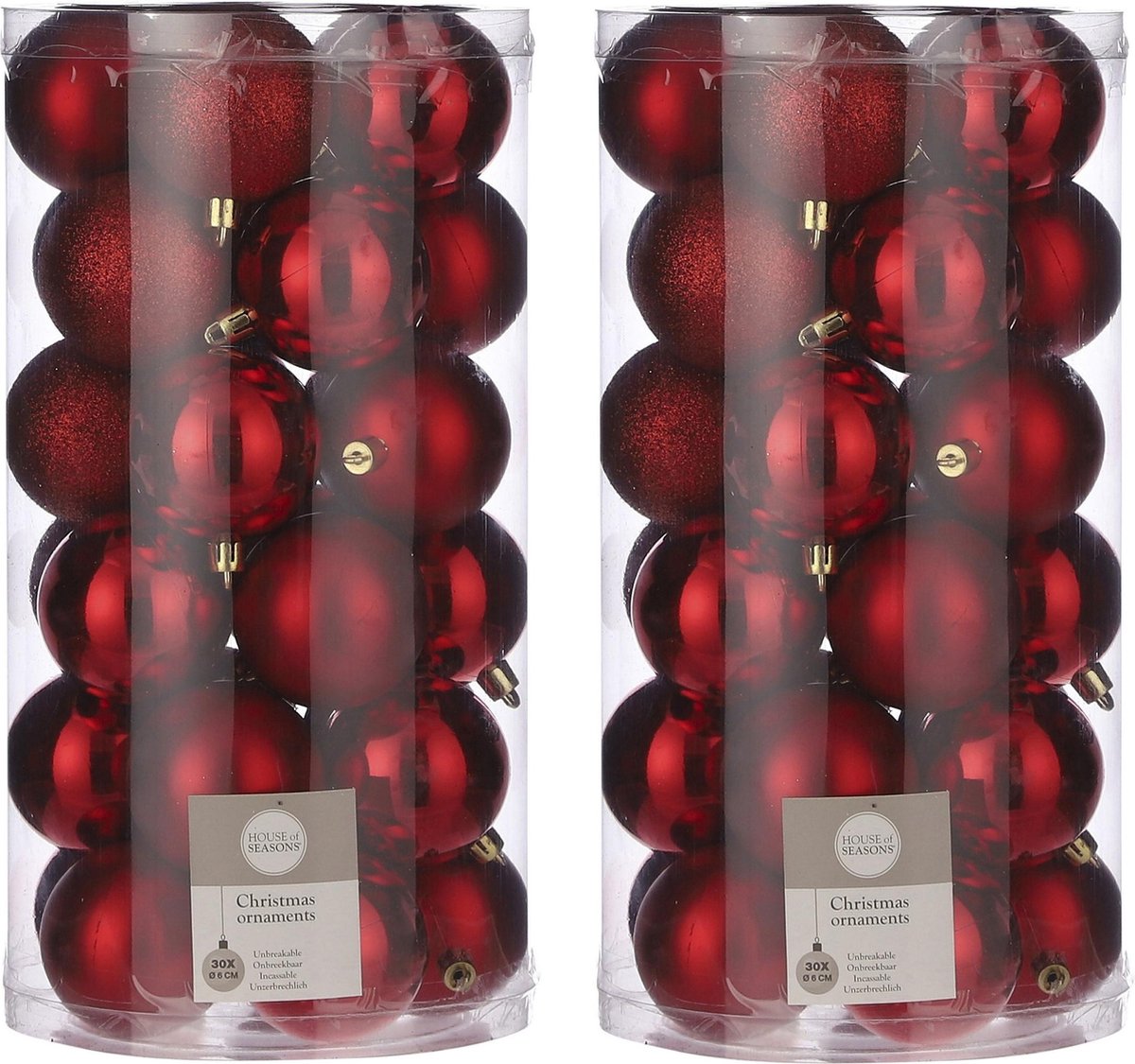60x Kunststof kerstballen rood 6 cm - Onbreekbare rode kerstballen 6 cm