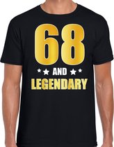 68 and legendary verjaardag cadeau t-shirt / shirt - zwart - gouden en witte letters - voor heren - 68 jaar verjaardag kado shirt / outfit 2XL