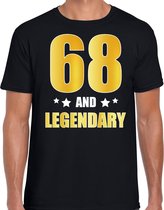 68 and legendary verjaardag cadeau t-shirt / shirt - zwart - gouden en witte letters - voor heren - 68 jaar verjaardag kado shirt / outfit XL