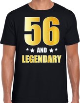 56 and legendary verjaardag cadeau t-shirt / shirt - zwart - gouden en witte letters - voor heren - 56 jaar verjaardag kado shirt / outfit S