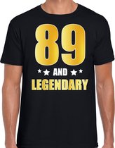 89 and legendary verjaardag cadeau t-shirt / shirt - zwart - gouden en witte letters - voor heren - 89 jaar verjaardag kado shirt / outfit L