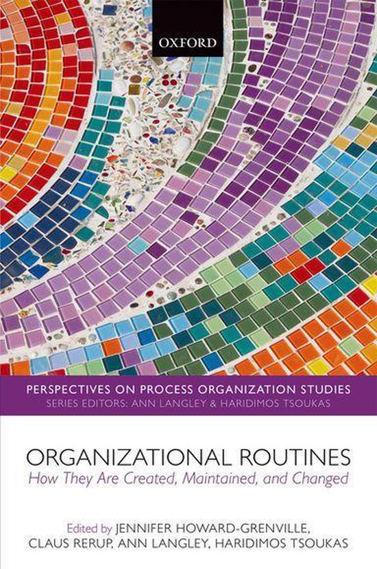 Boek cover met mozaïek van veelkleurige vierkantjes, titel: Organizational Routines.