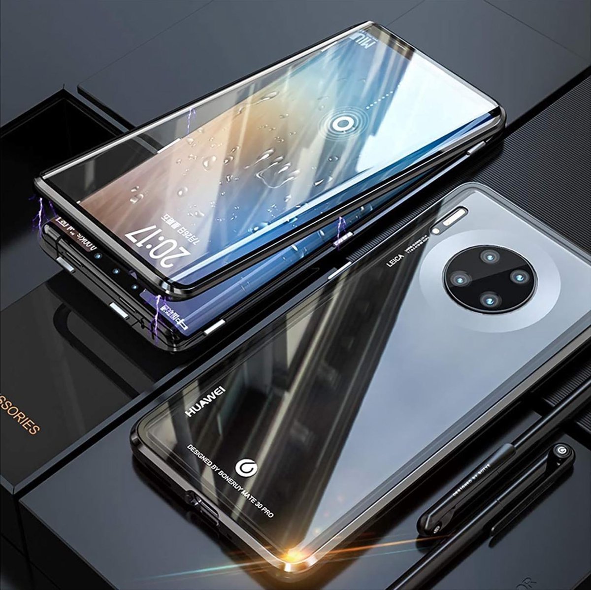 LitaLife Huawei Mate 30 Pro Magnetic hoesje Zwart 360 graden hoesje - 2 in 1 gehard glas voor + achter - Magnetisch hoesje