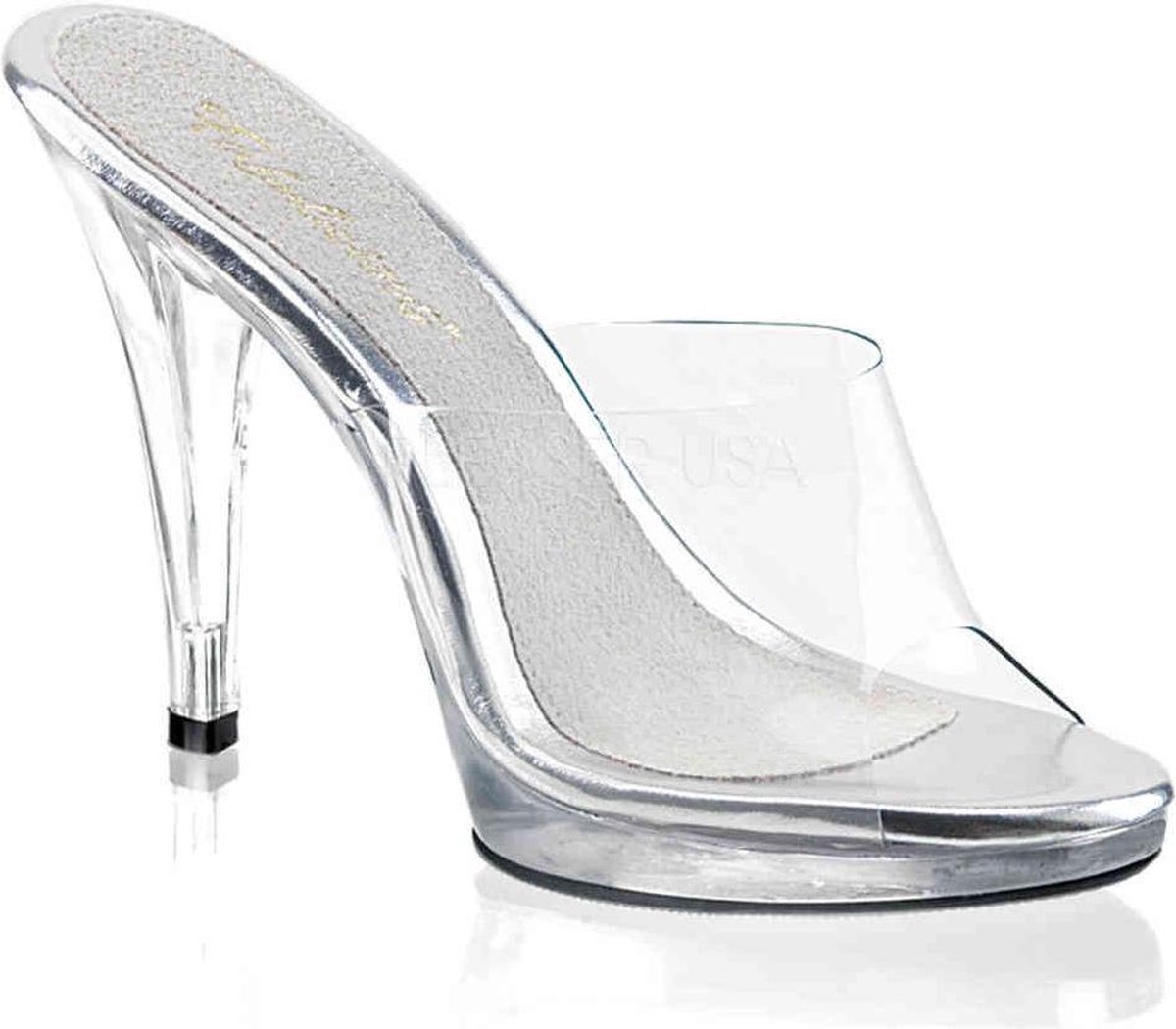 Fabulicious - FLAIR-401 Muiltjes met hak - US 16 - 47 Shoes - Transparant/Zilverkleurig